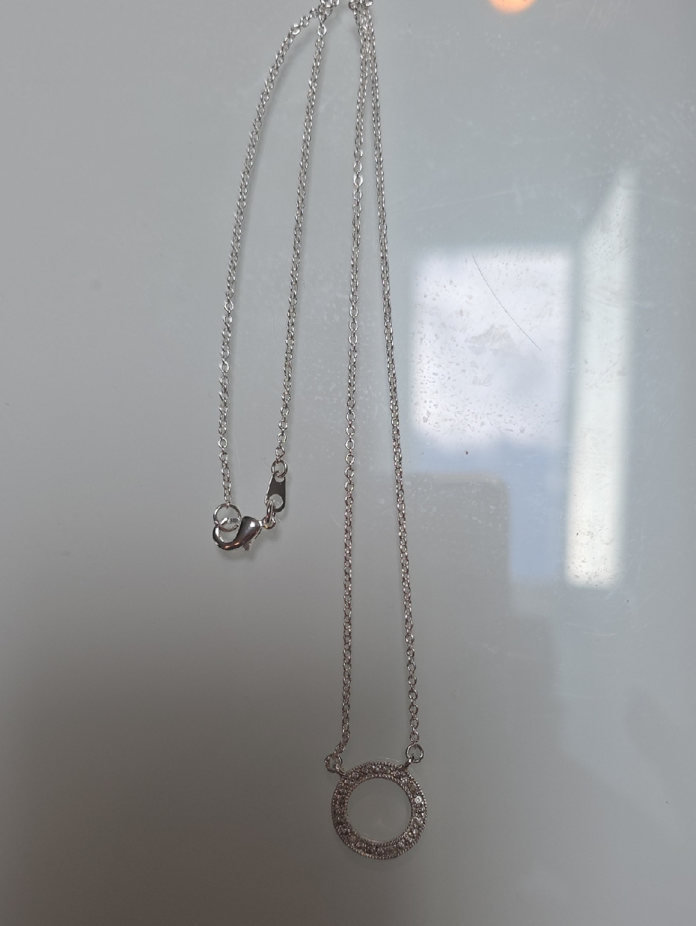 Sterling Silver Pavé Circle Pendant Necklace - White